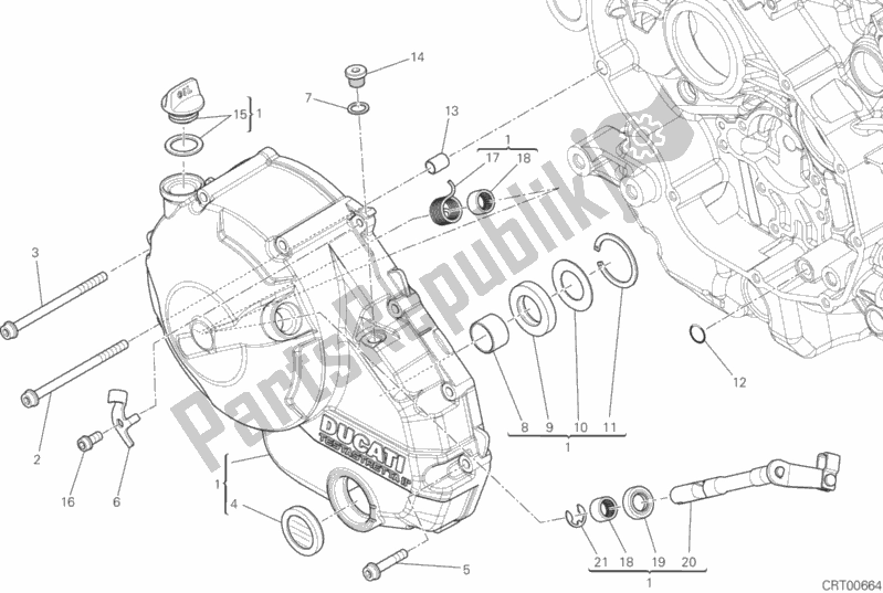 Alle onderdelen voor de Koppelingsdeksel van de Ducati Hypermotard SP USA 821 2015